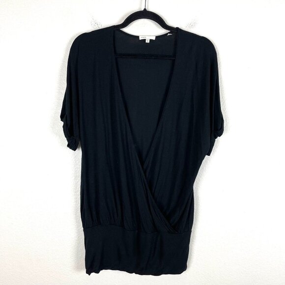 Vince Womens Size Small Black Stretch Surplice Top Short Sleeve Shirt Blouse - Picture 1 of 7